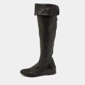 Prada Black Leather Knee Length Boots Size 38.5