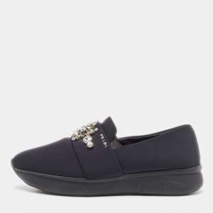 Prada Black Neoprene Crystal Embellished Slip On Sneakers Size 39