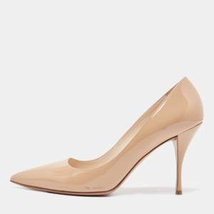 Prada Beige Patent Leather Pointed Toe Pumps Size 40.5 