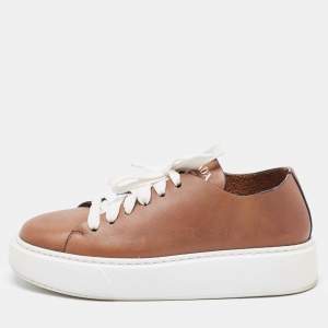 Prada Brown Leather Platform Low Top Sneakers Size 36