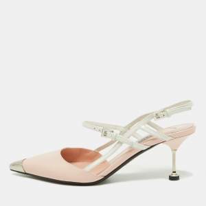 Prada Pink/White Leather Pointed Toe Slingback Pumps Size 38