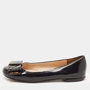 Prada Black Patent Leather Bow Ballet Flats Size 35