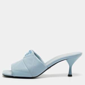 Prada Blue Quilted Leather Logo Slide Sandals Size 38.5