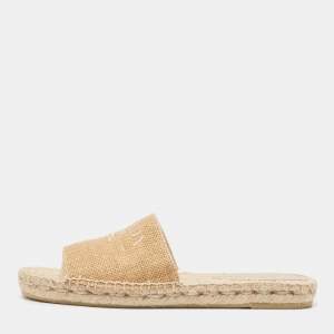 Prada Brown Raffia Embroidered Logo Slide Flats Size 40