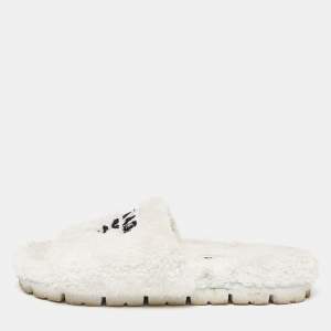 Prada White Terry Fabric Slides Size 38