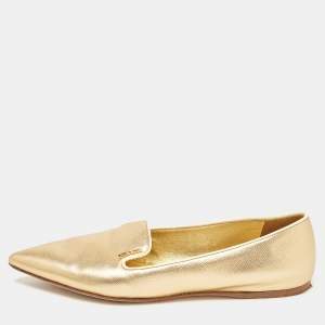 Prada Gold Saffiano Leather Pointed Toe Ballet Flats Size 38