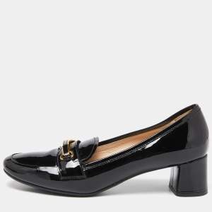 Prada Black Patent Leather Block Heel Loafer Pumps Size 37.5