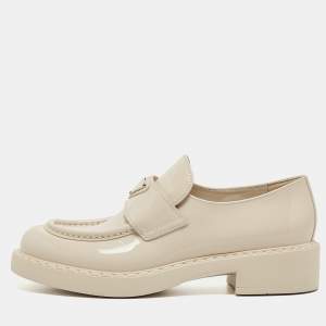 Pre Owned Prada Cream Patent Leather Slip On Loafers Size 39.5 