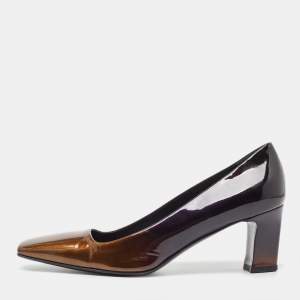 Prada Ombre Black/Brown Patent Leather Square Toe Pumps Size 37.5