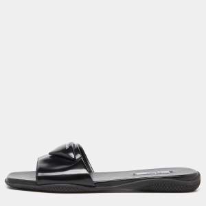 Prada Black Patent Leather Flat Slides Size 39