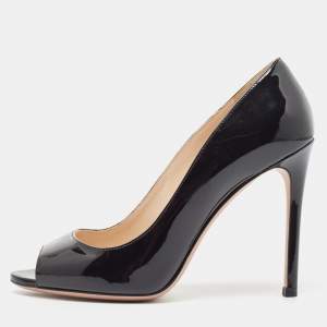 Prada Black Patent Leather Peep Toe Pumps Size 36.5