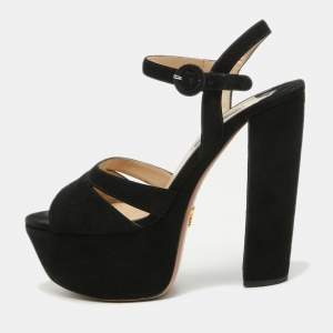 Prada Black Suede Platform Ankle Strap Sandals Size 39.5