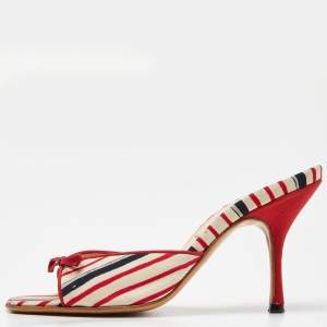 Prada Tri Color Stripe Fabric Bow Slide Sandals Size 35