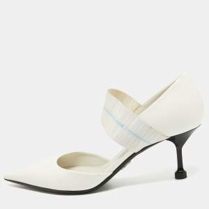 Prada White Patent Leather And Elastic Mary Jane D'orsay Pumps Size 36.5