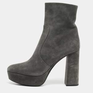 Pre Owned Prada Grey Suede Ankle Boots Size 39.5