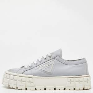 Pre Owned Prada Grey Nylon Double Wheel Lace Up Sneakers Size 41