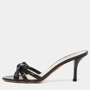 Prada Black Patent Leather Bow Slide Sandals Size 37.5
