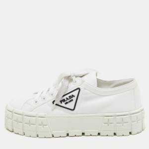 Prada White Nylon Gabardine Double Wheel Sneakers Size 39.5