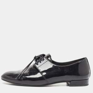 Prada Black Patent Leather Lace Up Derby Size 36.5