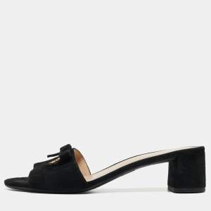 Prada Black Suede Bow Slide Sandals Size 35