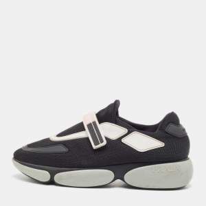 Prada Black Mesh and Rubber Velcro Slip On Sneakers Size 38