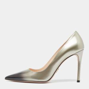 Prada Silver/Black Ombre Patent Leather Pointed Toe Pumps Size 39