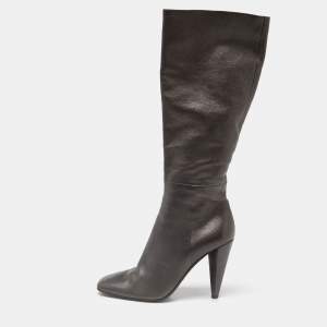 Prada Black Leather Heel Knee Length Boots Size 39