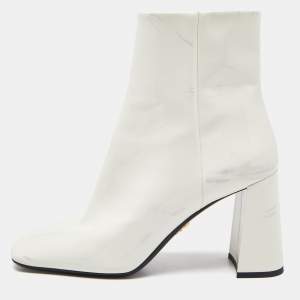 Prada White Patent Leather Zip Ankle Boots Size 37