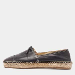 Prada Black Leather Bow Espadrille Flats Size 38.5 