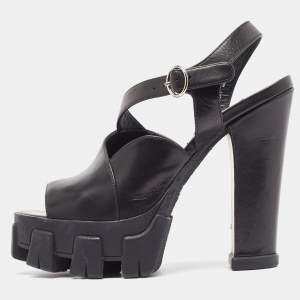 Prada Black Leather Ankle Strap Sandals Size 37
