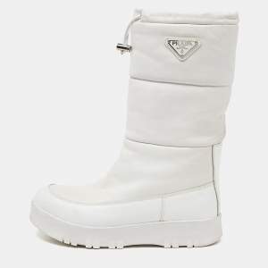 Prada White Leather Mid Calf Boots Size 39.5