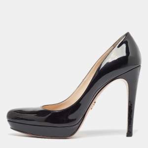 Prada Black Patent Leather Platform Pumps Size 38.5