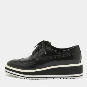 Prada Black Brogue Patent Leather Platform Derby Sneakers Size 37.5