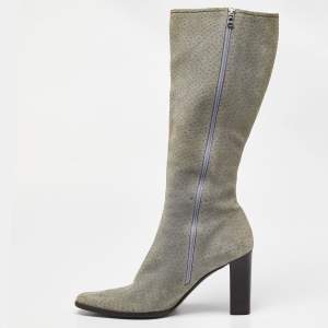 Dior Grey Textured Nubuck Leather Knee Length Boots Size 40