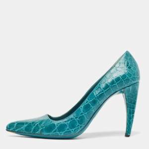 Prada Green Crocodile Pointed Toe Pumps Size 37.5
