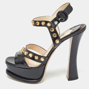 Prada Black Leather Studded Ankle Strap Sandals Size 37