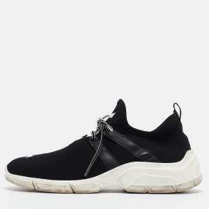 Prada Black Logo Knit Fabric Low Top Sneakers Size 38.5