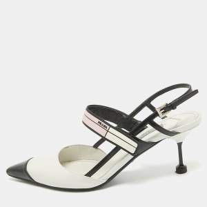 Prada White/Black Leather Slingback Pumps Size 38