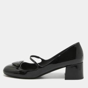 Prada Black Patent Leather Mary Jane Block Heel Pumps Size 40