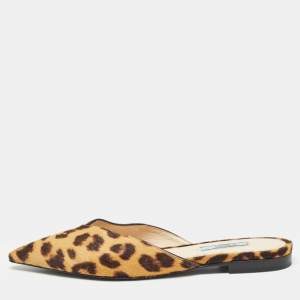 Prada Brown Leopard Print Calfhair Slide Mules Size 37