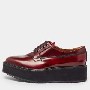 Prada Maroon Leather Platform Derby Size 38