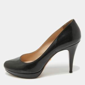 Prada Black Patent Leather Platform Round Toe Pumps Size 40.5