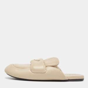 Prada Cream Padded Leather Loafer Flat Mules Size 39