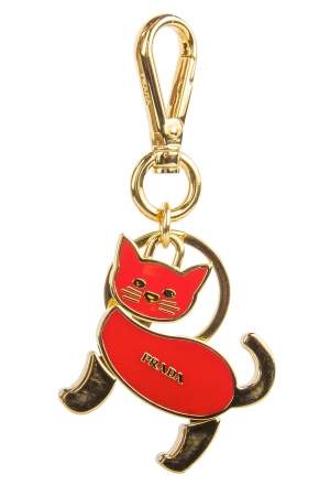 Prada Red Enamel Gold Tone Cat Bag Charm / Key Ring