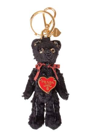Prada Black Teddy Bear Embellished Gold Tone Bag Charm / Key Ring