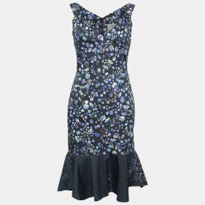 Preen by Thornton Bregazzi Blue Flower Print Cotton Morgan Flounce Dress S