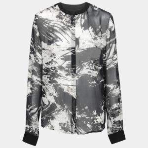 Preen by Thornton Bregazzi Blackbirds Printed Silk Long Sleeve High Low Blouse M