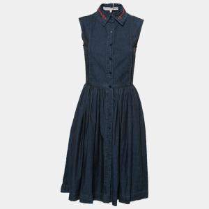 Preen Line Indigo Embroidered Chambray Sleeveless Alabama Dress XS