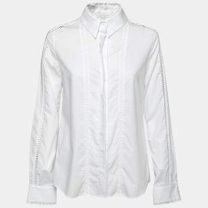 قميص برين باي ثورونتون بريغازي قطن بوبلين أبيض حلقات مزينة أكمام طويلة M