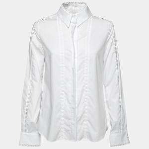 Preen by Thornton Bregazzi White Cotton Poplin Eyelet Lace Trim Long Sleeve Shirt M